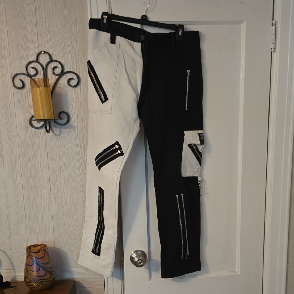 Unisex Tiger of London Black and White Zippered Jeans